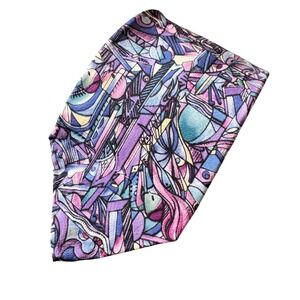 Miles Davis Silk Necktie Abstract Geometric Purple Blue Mens Formal